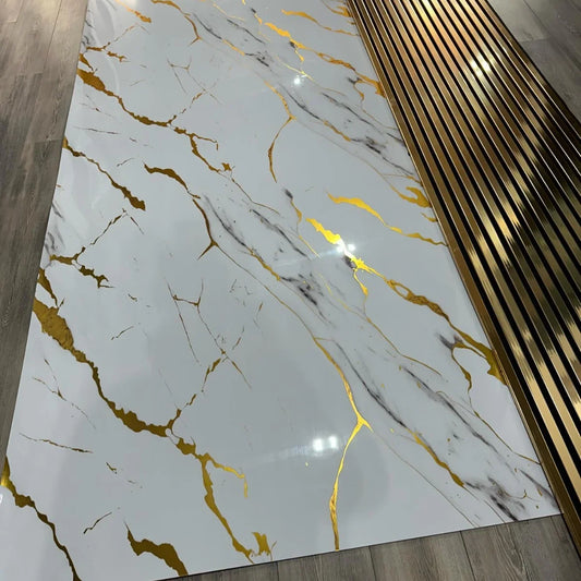White, Grey & Gold | Marble Sheet Sticker 60x200cm | Waterproof Self-Adhesive PVC Wallpaper for Furniture Walls