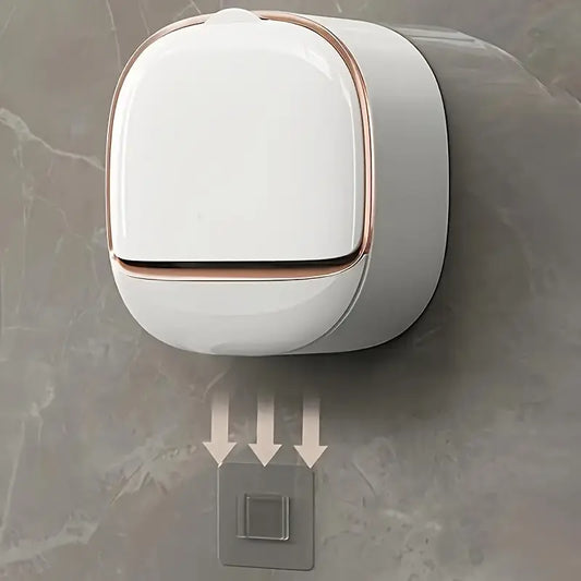 Milky White | Self-Adhesive Wall-Mounted Luxury Soap Holder with Lid and Drainage Tray