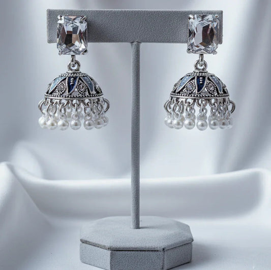 Vintage Silver & Pearl Jhumka Earrings – - SUNEHRI STORE