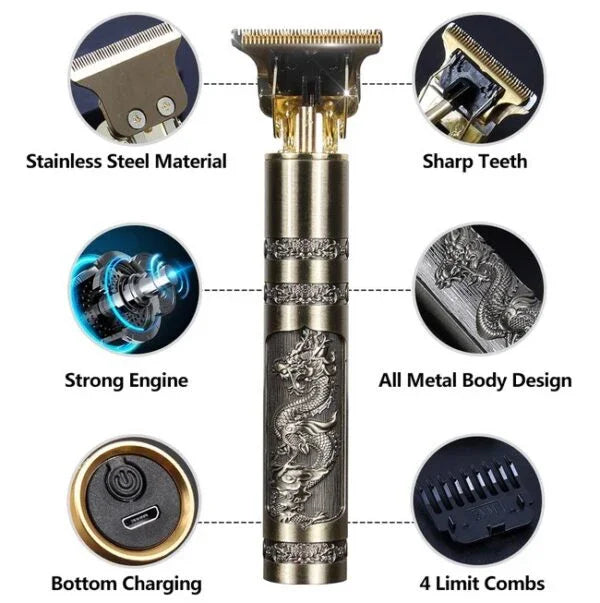 Professional T9 trimmer with dragon design, stainless steel, 4 combs, from sunehri store