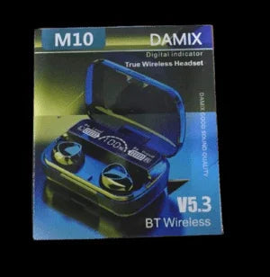 sunehri store DAMIX M10 V5.3 true wireless earbuds with charging case on package