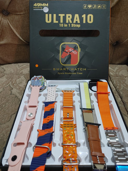 Ultra 10 Smartwatch | 10-in-1 Series 8 | 2.01″ HD Big Screen | IP68 Waterproof | 10 Straps Included