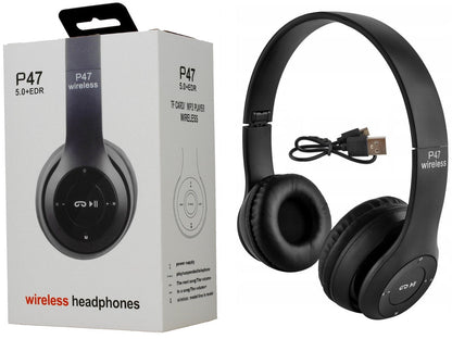 P47 Wireless Headphones | Bluetooth Foldable Headset | Stereo Sound | FM Radio & TF Card Support | Built-in Microphone