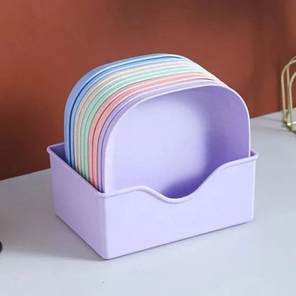 Sunehri Store pastel color plastic plate set in holder, multi-function kitchen plates