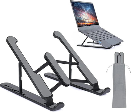 Sunehri Store adjustable portable laptop stand with gray travel pouch and laptop example