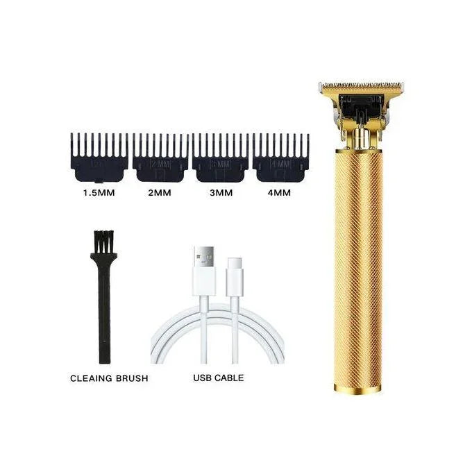 sunehri store gold hair trimmer set with four guide combs, cleaning brush, and USB cable