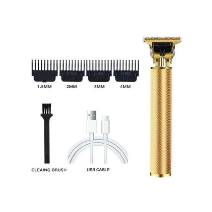 sunehri store gold hair trimmer set with four guide combs, cleaning brush, and USB cable