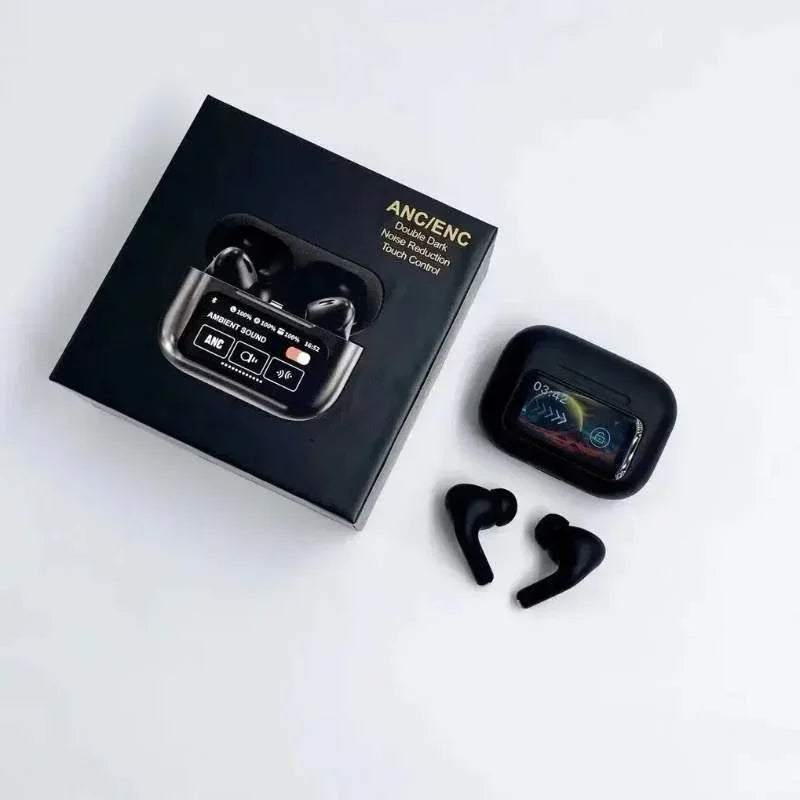 sunehri store wireless earbuds with charging case, box, and digital display
