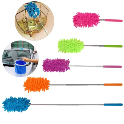 Sunehri Store microfiber chenille cleaning dusters in multiple colors, telescopic handles, used for car and home cleaning