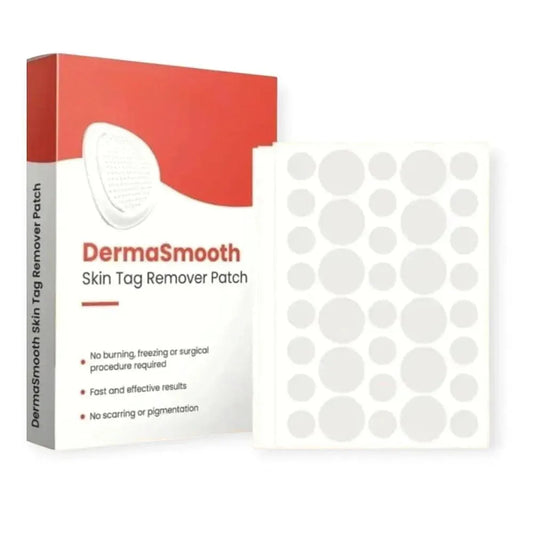 DermaSmooth skin tag remover patch box with sheet of various sized round patches