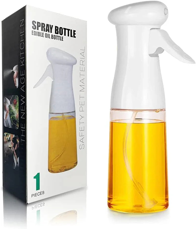 Sunehri Store edible oil spray bottle with white top and transparent yellow base, shown with packaging.