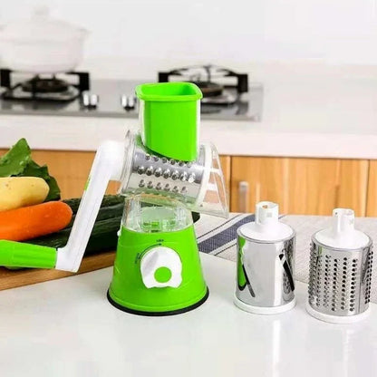 Sunehri Store green manual rotary vegetable grater with three stainless steel blades in kitchen