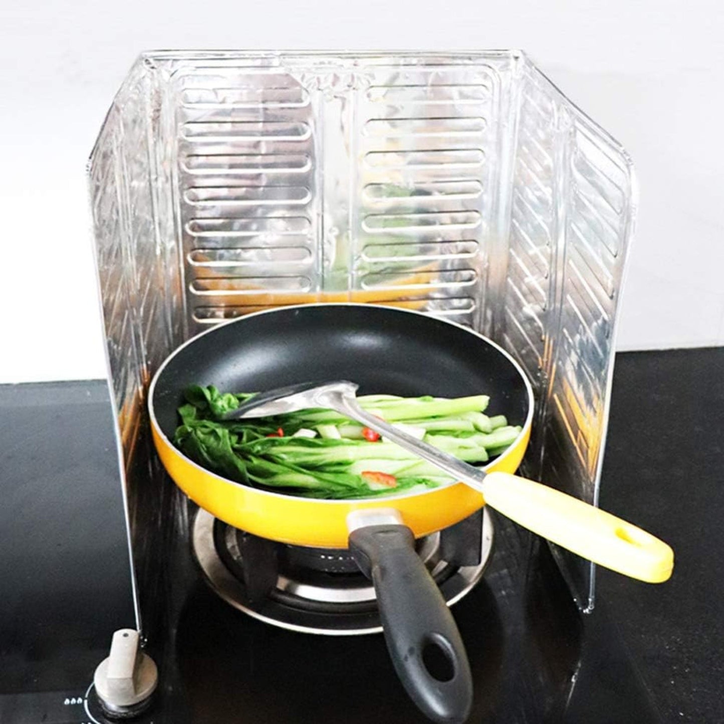 3-Sided Oil Proof Aluminum Foil Splatter Guard | Foldable Heat Insulation for Kitchen Stove | Silver