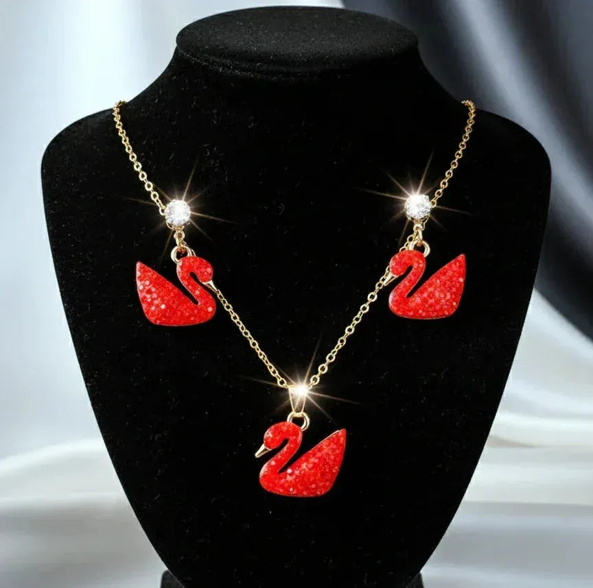 Elegant Red Swan Necklace & Earrings Set - SUNEHRI STORE