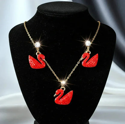 Elegant Red Swan Necklace & Earrings Set - SUNEHRI STORE