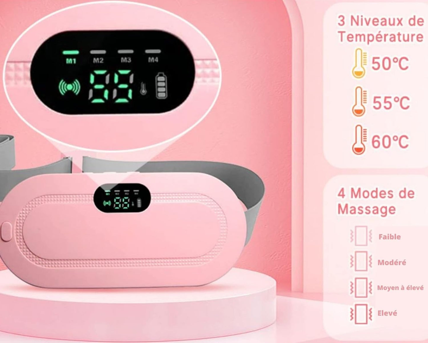 Digital Period Heating Pad & Vibrating Belt | 3 Heat Levels, 4 Massage Modes | Fast Relief for Menstrual Cramps