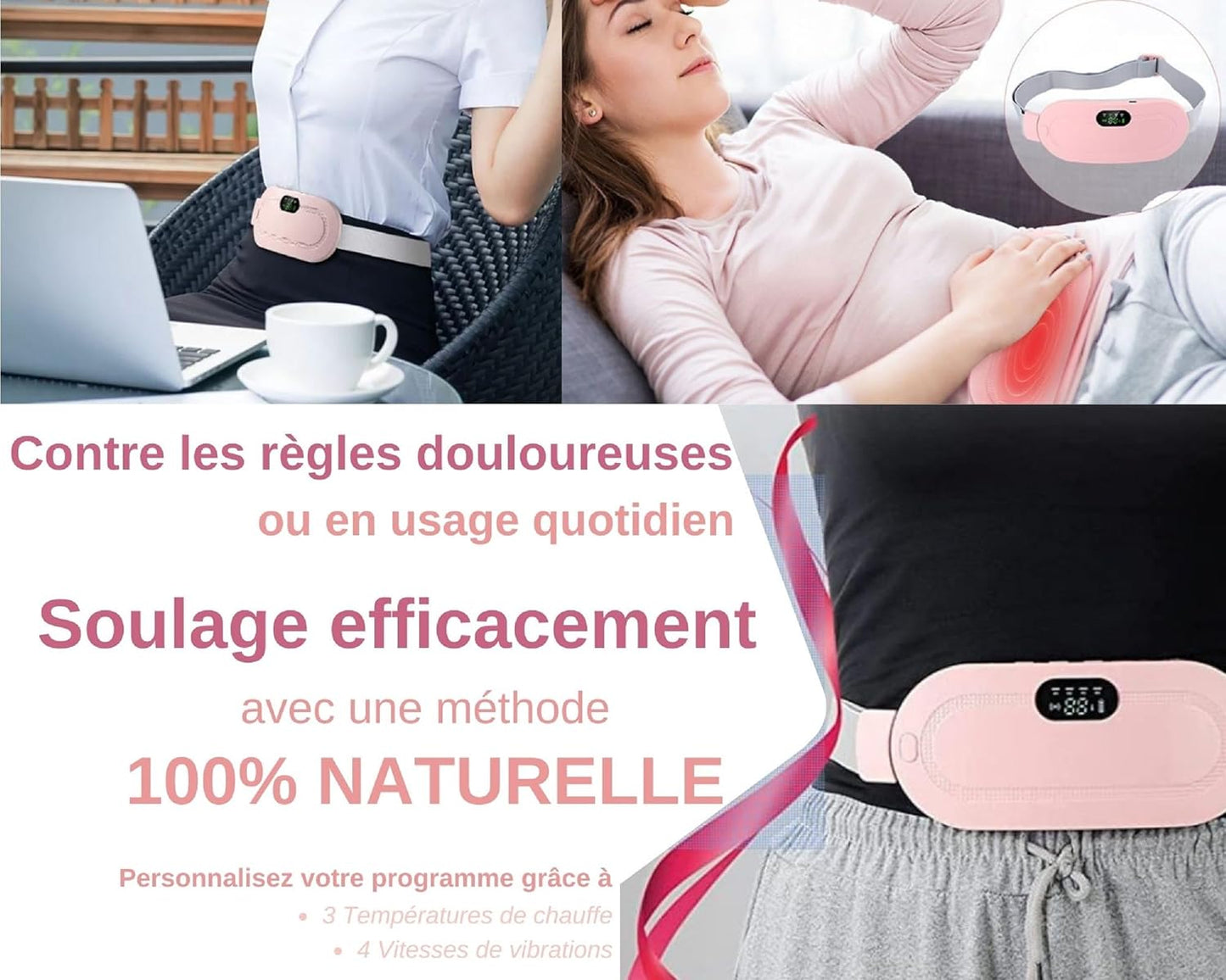 Digital Period Heating Pad & Vibrating Belt | Fast Menstrual Cramp Relief | Rechargeable & Portable
