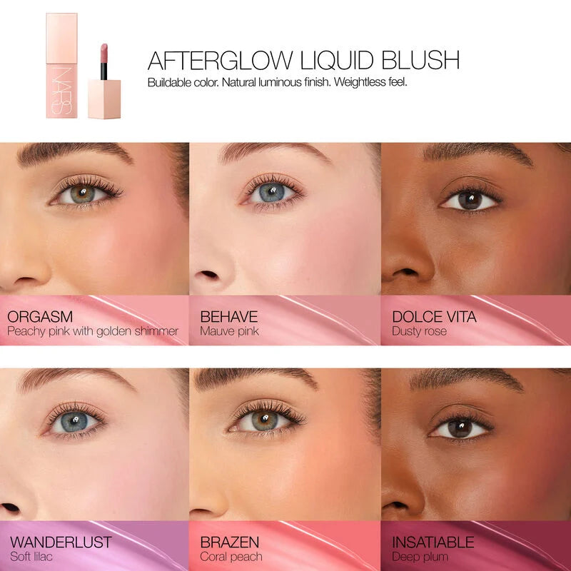 Dolce Vita | NARS Afterglow Liquid Blush 7ml Buildable Hydrating Blush with Sodium Hyaluronate and Vegan Protein