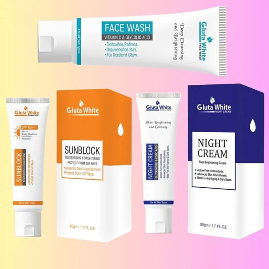 Gluta White Night Cream + Face Wash + Sunblock Glow Deal