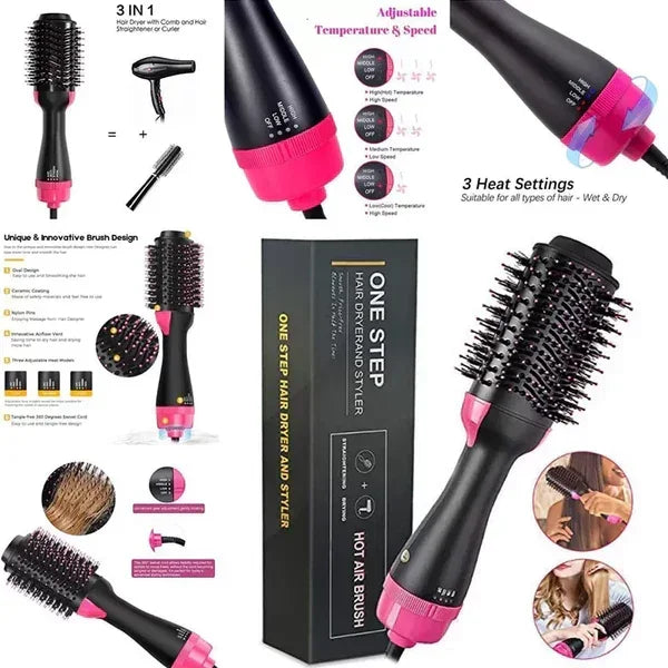 3-in-1 Hot Air Brush: Dryer, Styler & Volumizer in One Step - SUNEHRI STORE