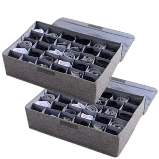 Storage Organizer with Lid | Foldable Drawer Divider | 24 Cells | Non-Woven Fabric | Random Colors