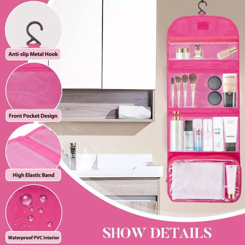 Travel Roll-Up Hanging Cosmetic & Toiletry Organizer Bag  | Multi-Compartment Storage | Hook for Hanging | Random Colors