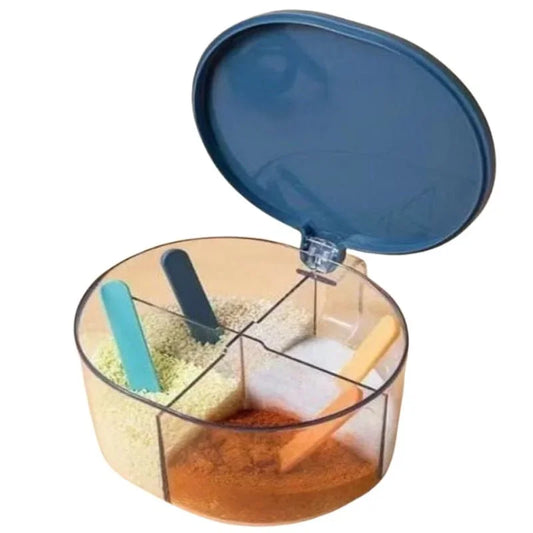 sunehri store four-compartment spice container with scoops and blue lid