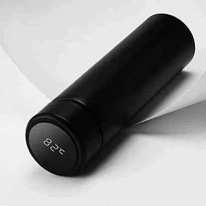 Black smart temperature bottle with LED display, modern design from sunehri store