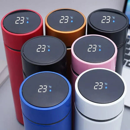Assorted smart thermos bottles with digital temperature display, sunehri store
