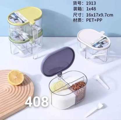 Sunehri Store spice container set with clear sections and colorful lids for kitchen storage
