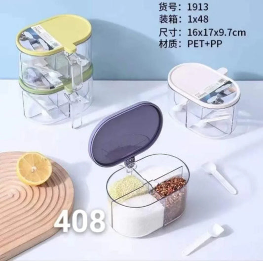 Sunehri Store spice container set with clear sections and colorful lids for kitchen storage