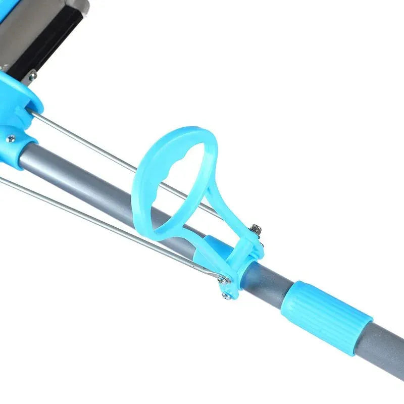 Adjustable blue squeeze handle on a gray floor cleaning magic sponge mop