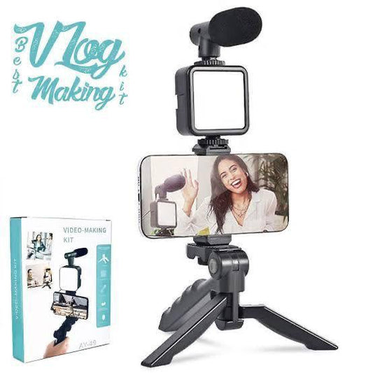 Sunehri Store video making kit with vlogging tripod, LED light, and microphone for smartphones