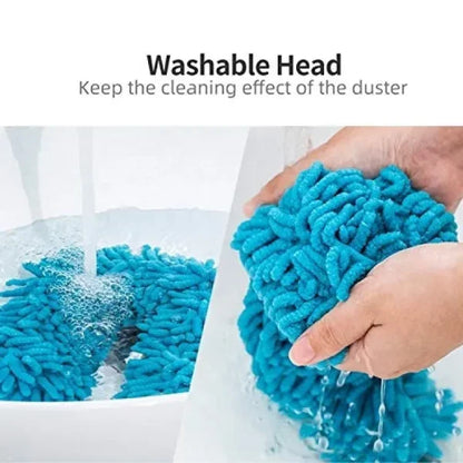 Sunehri Store flexible microfiber duster with washable blue head being rinsed under water