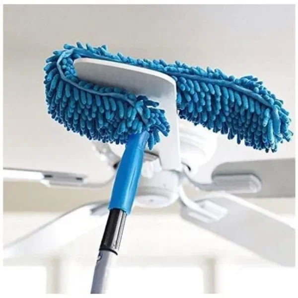 Sunehri Store flexible microfiber fan duster cleaning a ceiling fan blade with telescopic handle