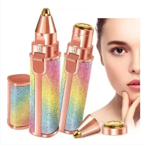 sunehri store 2-in-1 eyebrow trimmer, rainbow glitter design, with model face