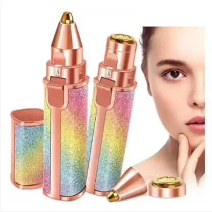 sunehri store 2-in-1 eyebrow trimmer, rainbow glitter design, with model face