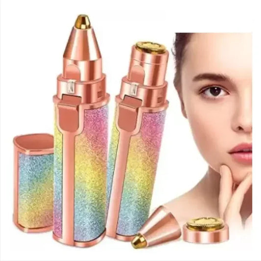 sunehri store 2-in-1 eyebrow trimmer, rainbow glitter design, with model face
