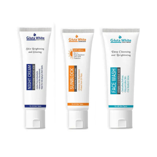 Gluta White Night Cream + Face Wash + Sunblock Glow Deal