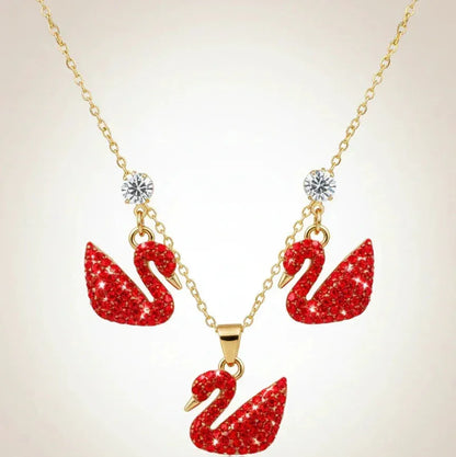 Elegant Red Swan Necklace & Earrings Set - SUNEHRI STORE