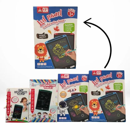 Sunehri Store colorful LCD writing tablets for kids, assorted sizes and designs, display packaging