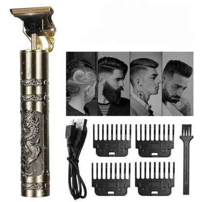 Sunehri Store men's cordless hair and beard trimmer kit with combs, USB cable, cleaning brush, and stylish handle.
