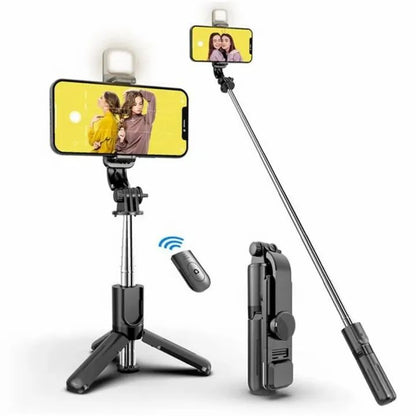 R1s Bluetooth Selfie Stick with Remote & LED Light – 3-in-1 Tripod Stand