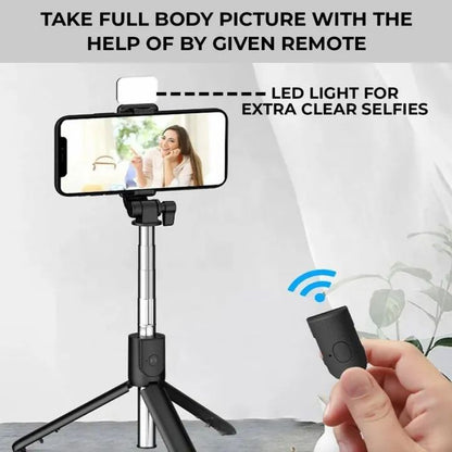 R1s Bluetooth Selfie Stick with Remote & LED Light – 3-in-1 Tripod Stand