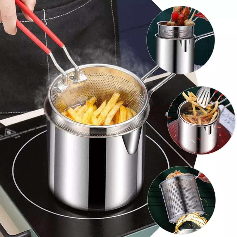 Stainless Steel Deep Fry Pot with Strainer Basket