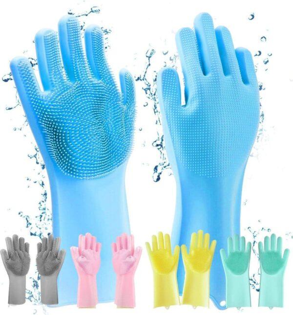 sunehri store silicone washing gloves in assorted colors with bristles for cleaning