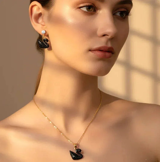 Elegant Black Swan Jewelry Set – Necklace & Earrings - SUNEHRI STORE